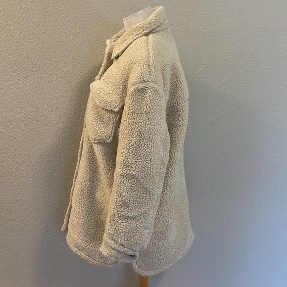 Allsaints US6 dark cream heavy sherpa button-down shacket coat - Picture 2 of 8